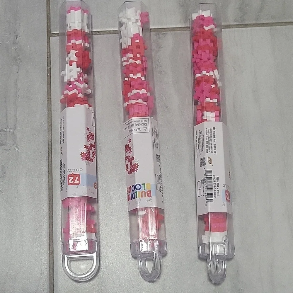 (3) Sets Of Ankyo Hash Tag  of Building Blocks Tube - Pink, White, Red 72 Count